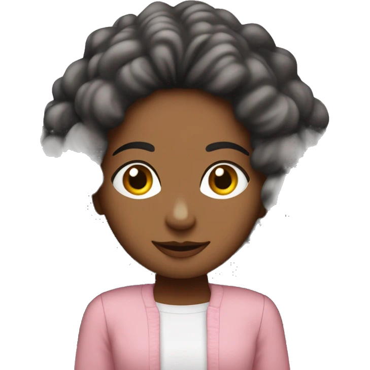 uma mulher branca, loira de cabelos longos com olhos castanhos, usando roupas modernas em tons de rosa vibrante  emoji