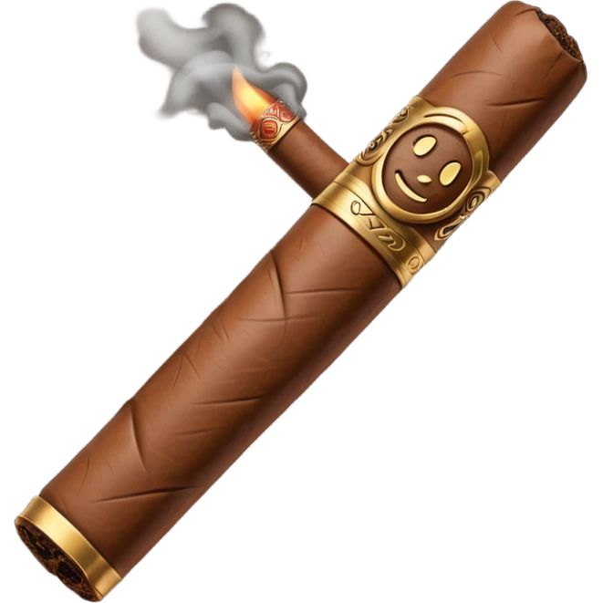 Emoji-style cigar icon, dark brown wrapper, subtle smoke, minimalistic, clean silhouette, metal details emoji