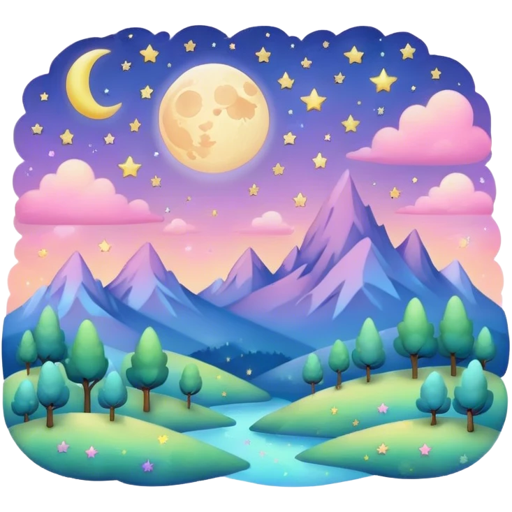 magical sparkly pastel moon and stars landscape  emoji