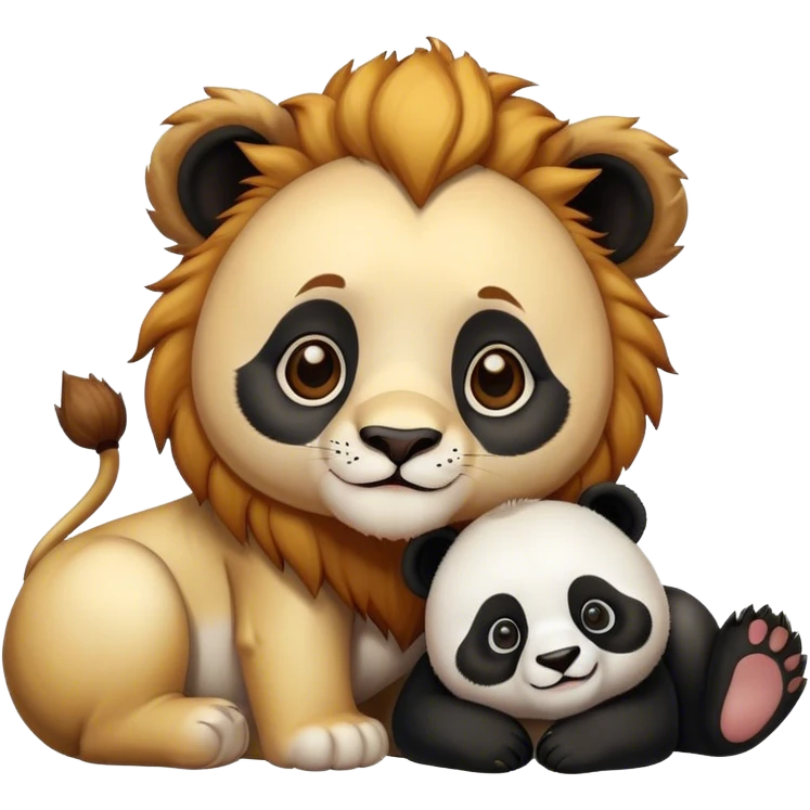 Cute Lion and panda together emoji