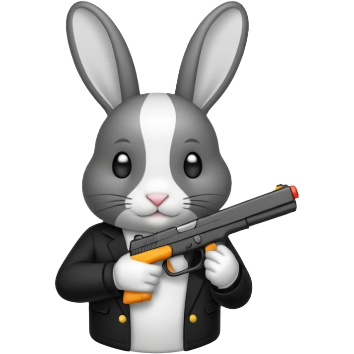 Crea un emoji de un conejo sosteniendo una glok realista de iPhone sosteniendo dos alas emoji