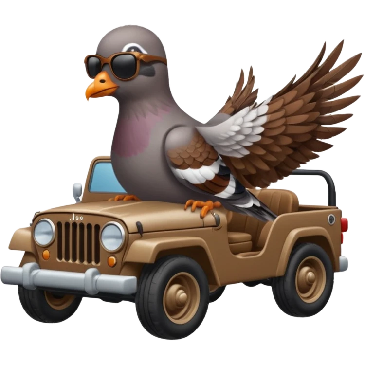 A pigeon is driving a jeep emoji