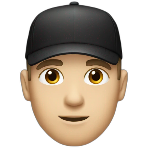 the white guy with Grey eyes in the black cap and black t-shirt emoji