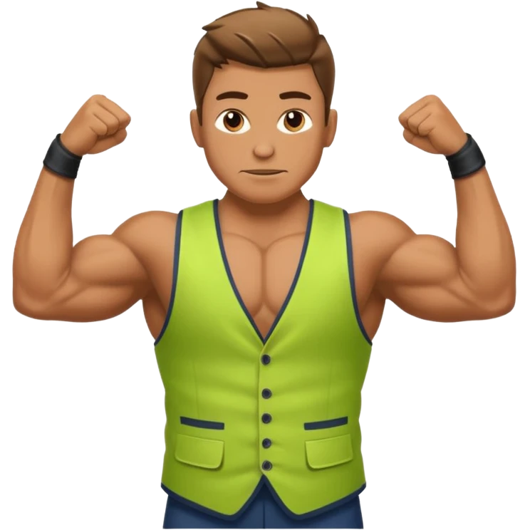 A fir person wearing vest only upper body reflexing muscles emoji