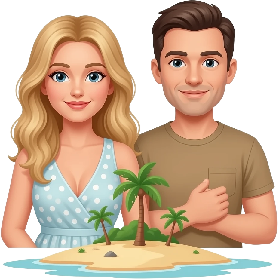 Two lesbian women and 1 man on a deserted island emoji