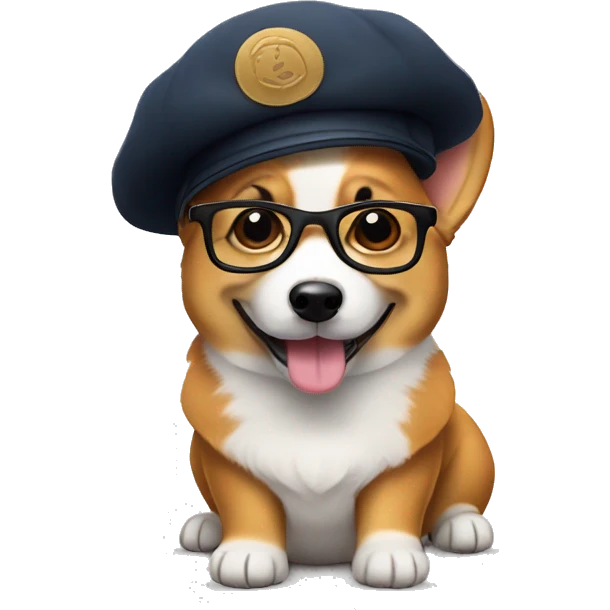 corgi wearing beret and glasses emoji