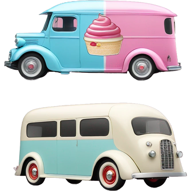 Barbie ice cream van ,1935 fiat ,pearl red emoji