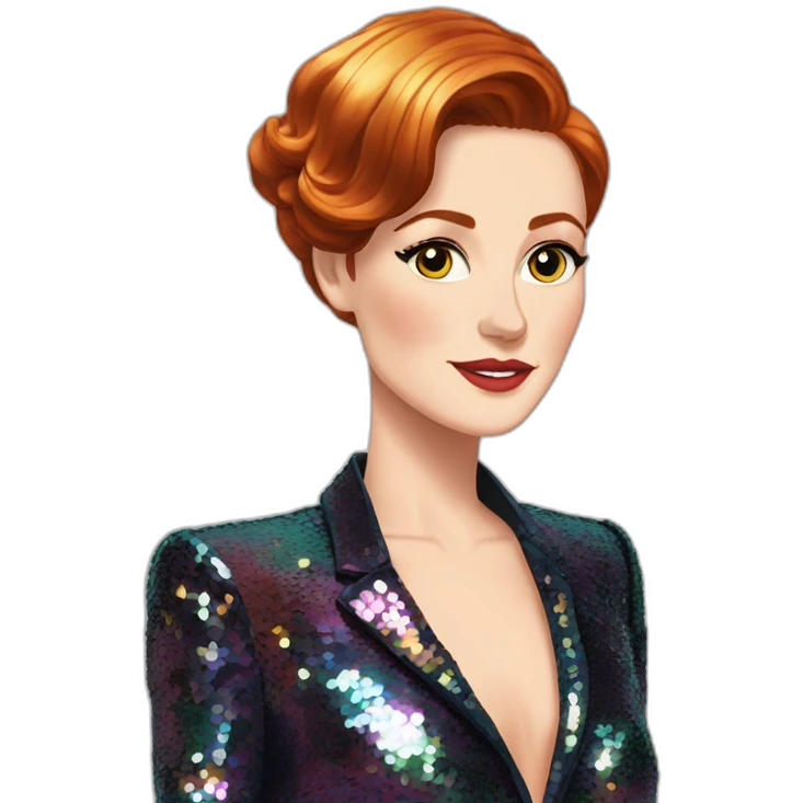 Audrey fleurot smooth hair multicolored sequined suit emoji