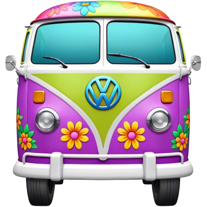 3D, psychedelic colored VW Van hippie style with flower border emoji