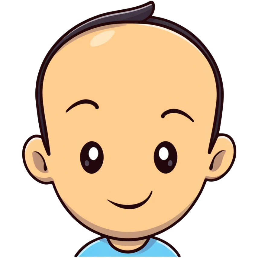 Man with a gigantic forehead, humorous character, silly expression emoji