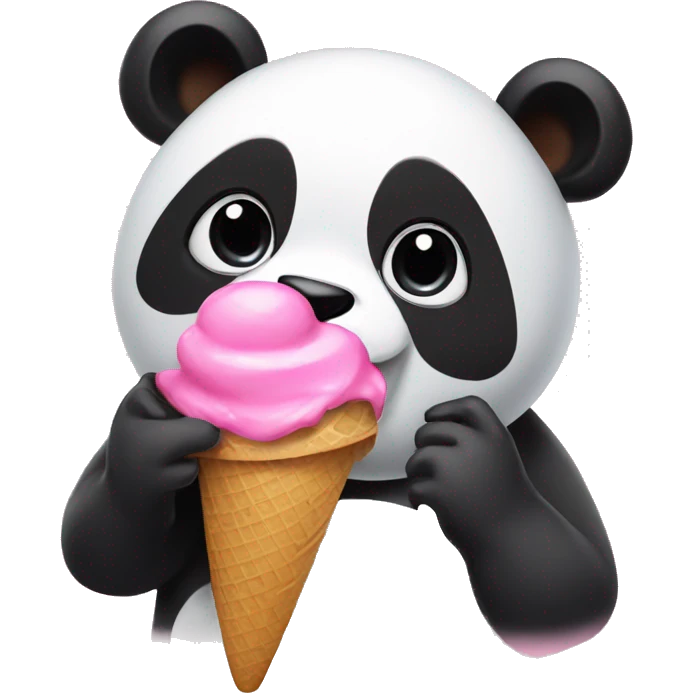 Panda eating pink ice cream emoji