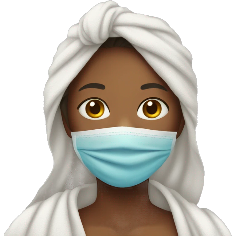 Girl after shower with a towel and mask on the face emoji