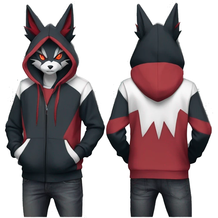 Edgy Cool Anthro Zoroark-Zangoose-Litten Fakemon Fursona Hoodie Full Body emoji