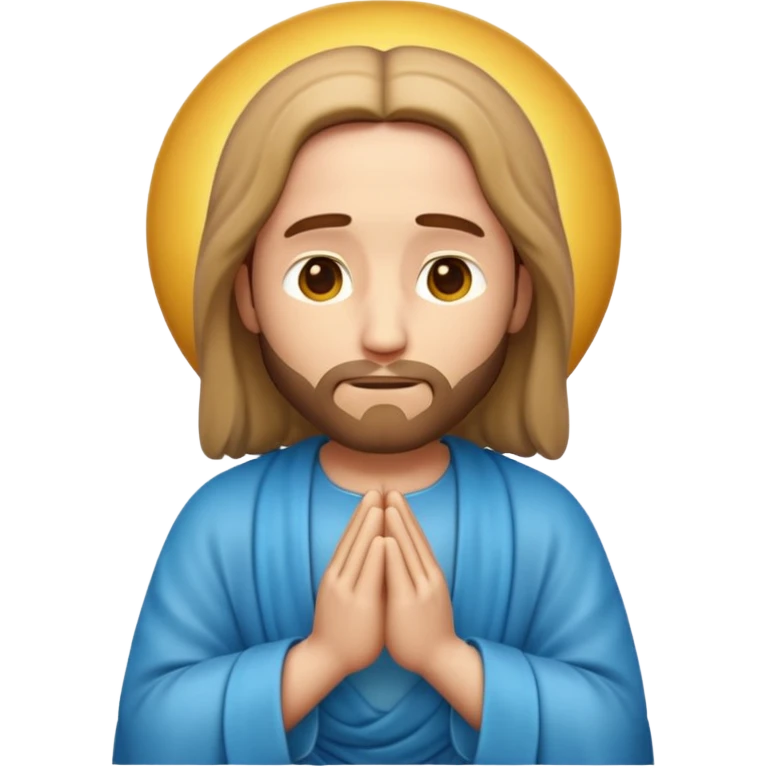 ​"3D emoji of Jesus praying, serene face, white background. Text below says 'AMÉN' in bold letters." emoji