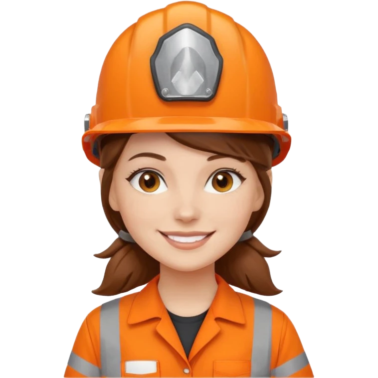 GAROTA BRANCA DE CABELOS CASTANHOS, UNIFORME DE TRABALHO LARANJA E CAPACETE LARANJA emoji