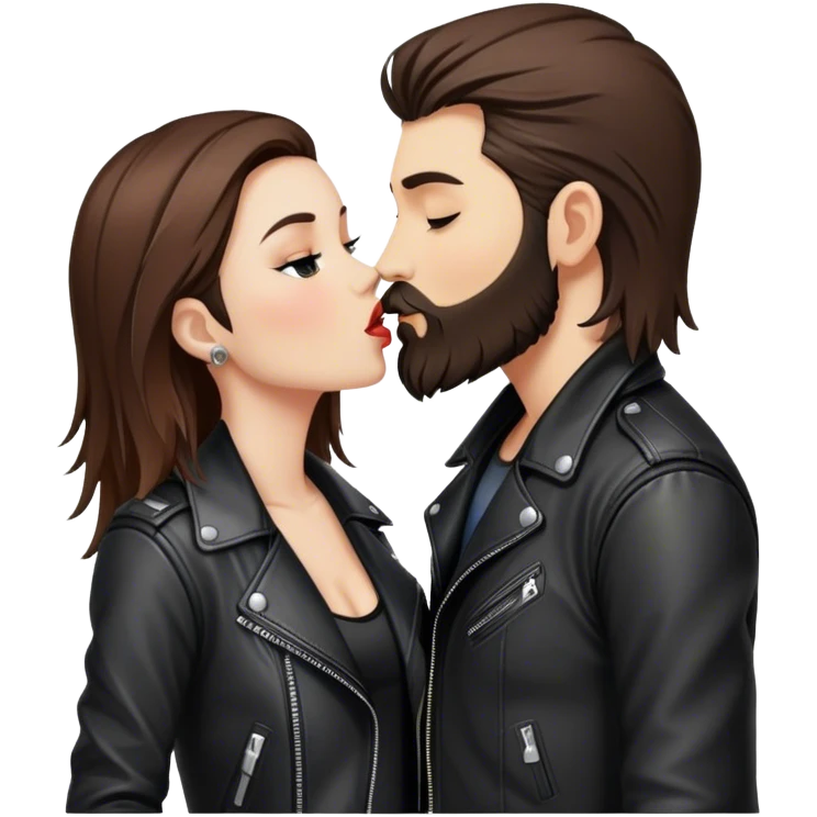 A rocker girl with kissing a brunette boy with a beard and leather jacket  emoji