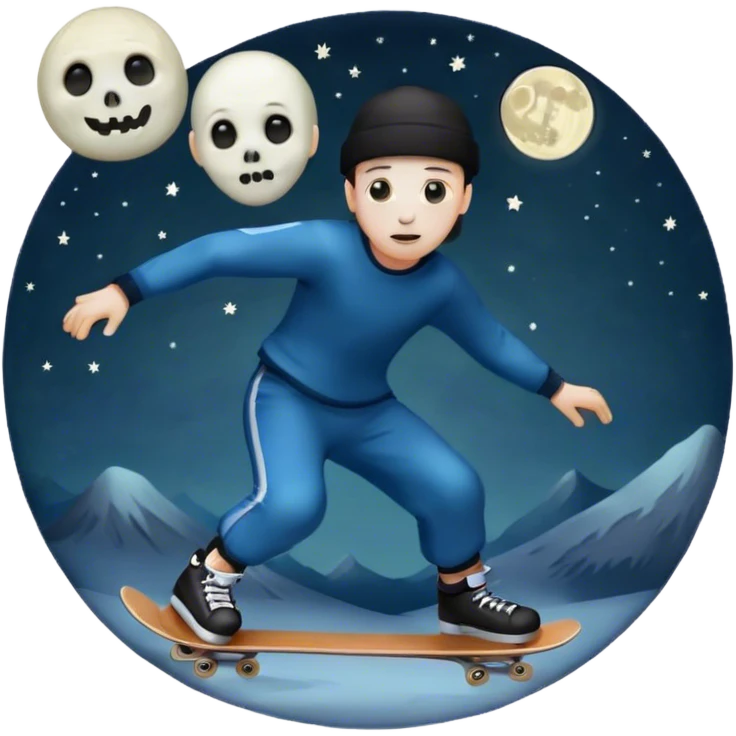  ghost skater boi sk8 boarding under a moon emoji