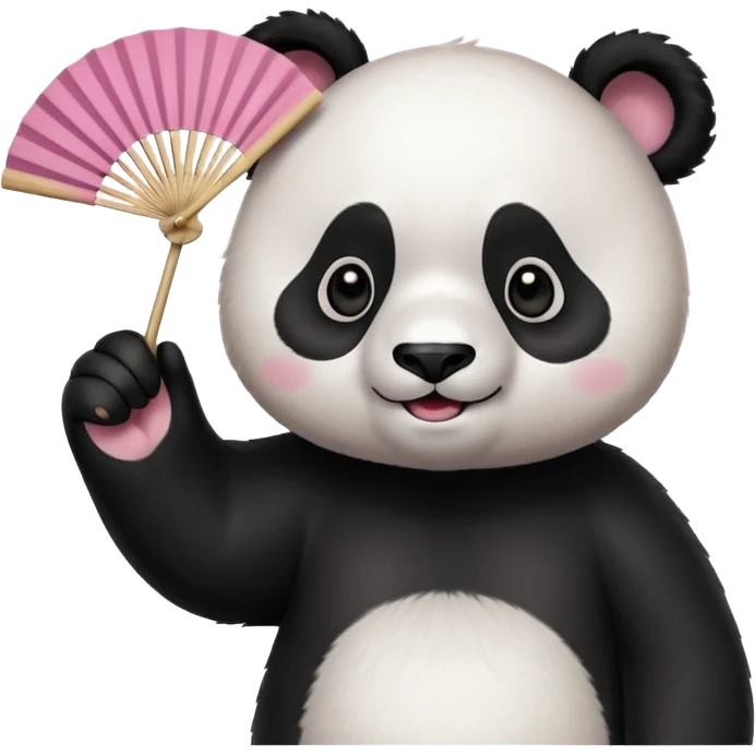 A panda waving a painted fan joyfully, cheeks puffed in excitement.
 emoji