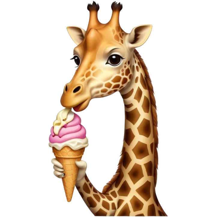 Girafe qui tire la langue et qui tient une glace par la main droite et gauche. emoji