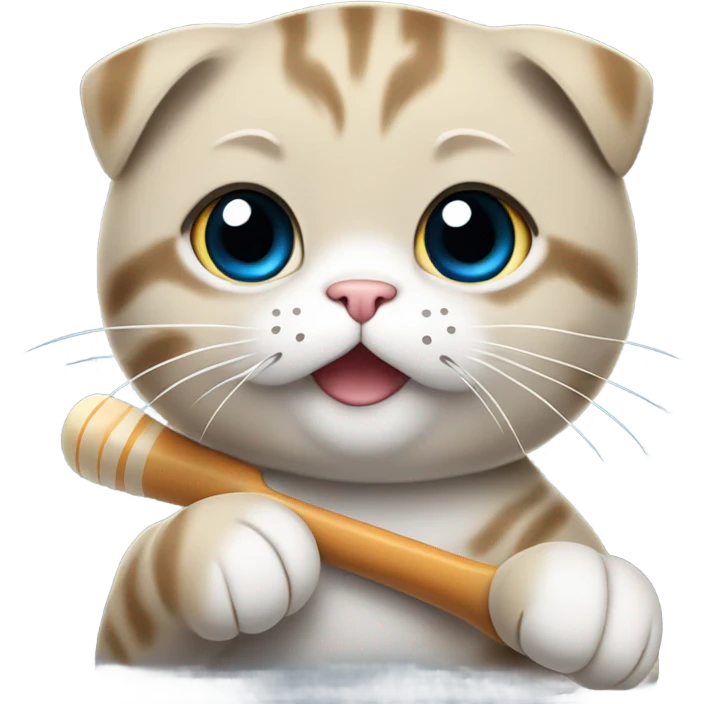 Happy Scottish fold girl cat playing hockey  emoji