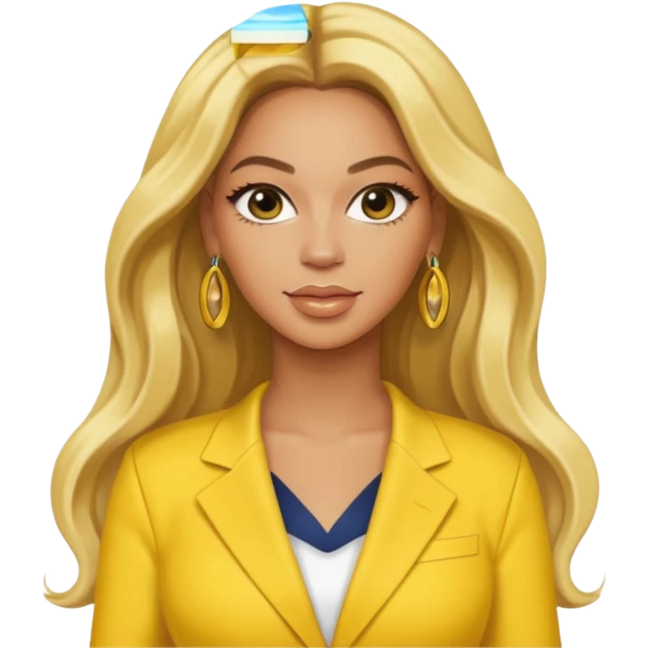 Beyonce with long blonde hair, yellow outfit and earring emoji