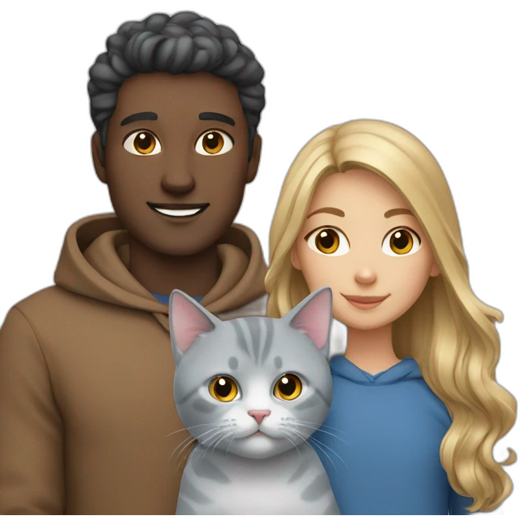 Family(2 asion people) with British blue cat emoji