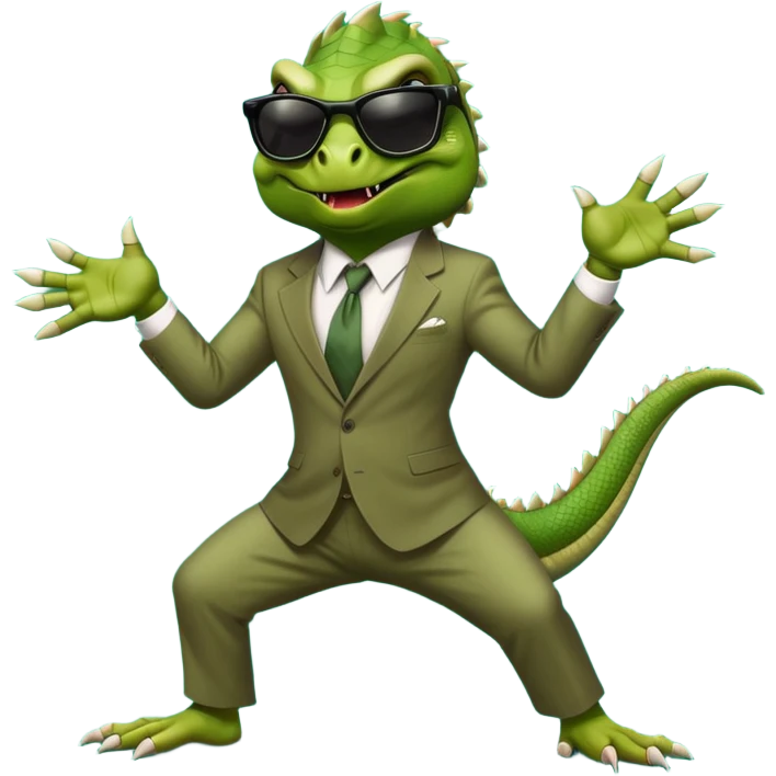 capitalist iguana banker godfather with black sunglasses breakdance scaring emoji