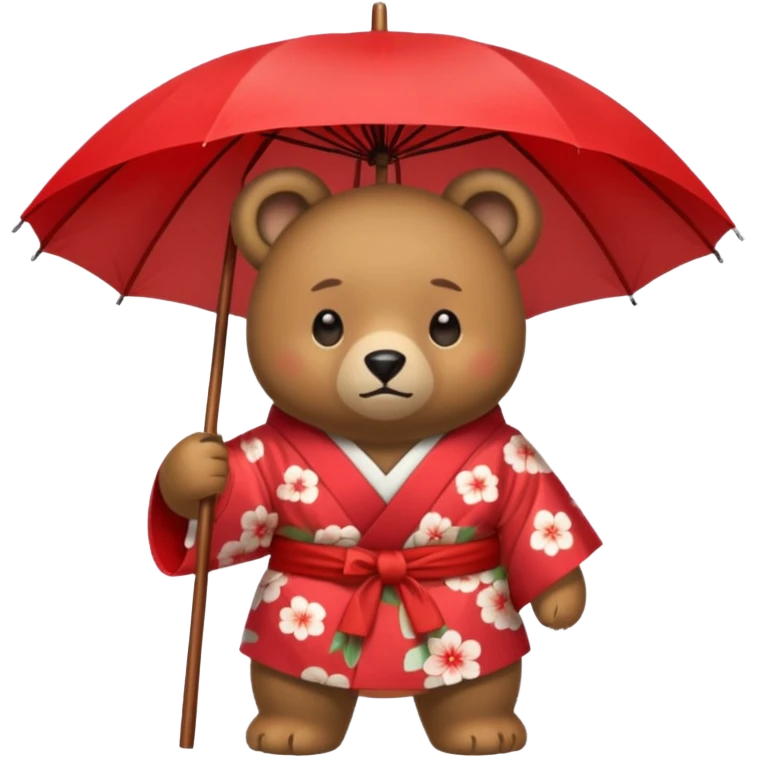Bear with red umbrella, wearing kimono emoji
