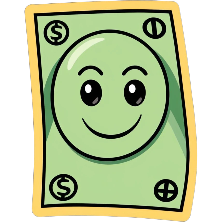 cartoon dollar sign emoji with eyes and smile emoji