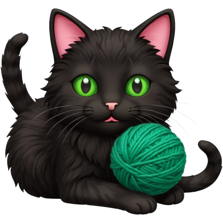 happy black cat playing with small ball of wool emoji