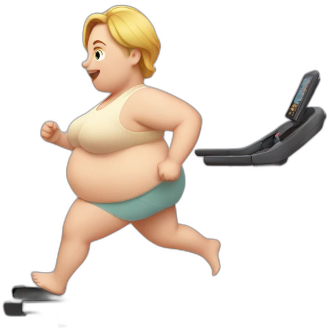 White-skinned very fat girl runs on a treadmill emoji