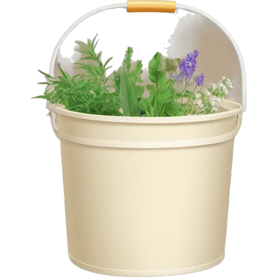 washing powder in a beige bucket with medicinal herbs emoji