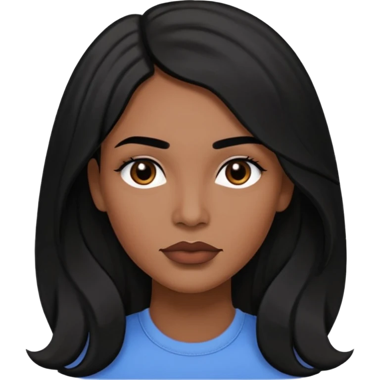 Preserve these features: long, slightly wavy black hair parted to the side, black eyes and eyebrows, full lips, medium-dark (black-brown) skin tone.
The image is a digital vector illustration, with clean lines, flat colors, and stylized semi-realistic features, minimal shading, and a square format. emoji