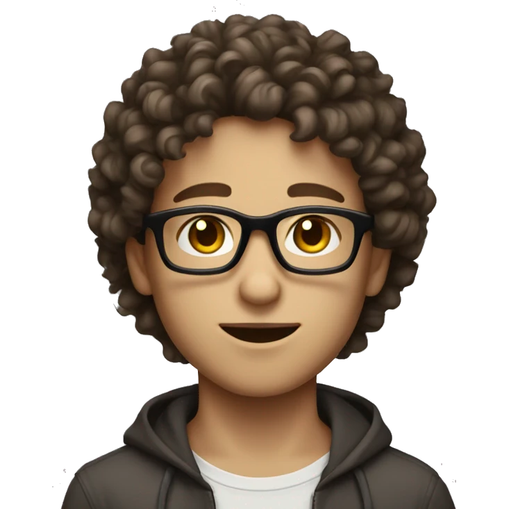 Brunette boy with curly hair white skin and glasses brown eyes emoji