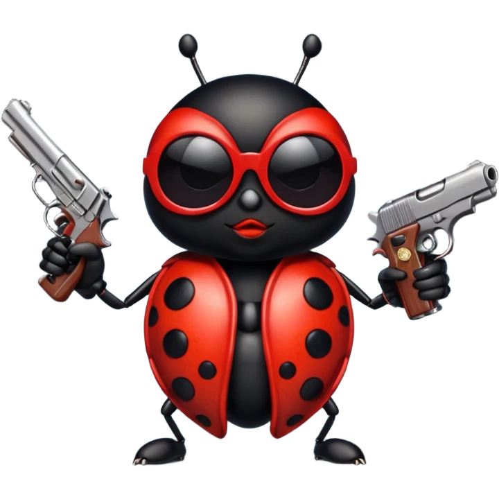 an evil ladybug with dark sunglasses and a pistol emoji