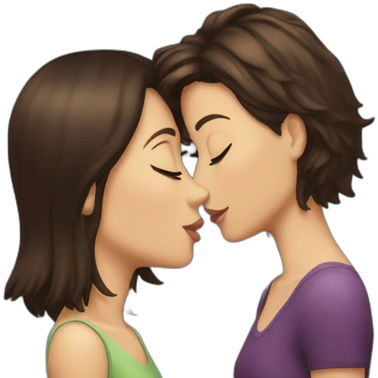 Short haired brunette girl kissing long haired brunette girl emoji