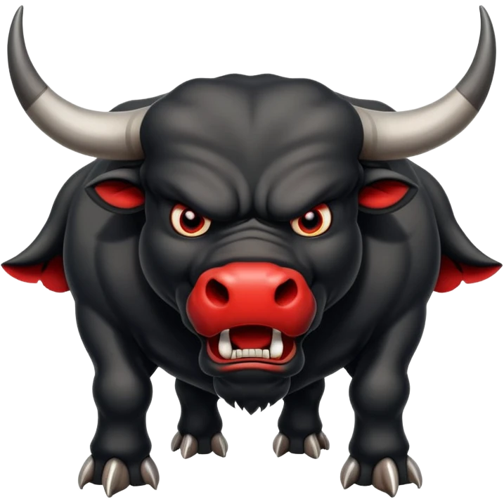 angry black bull pawing the ground, with red eyes emoji