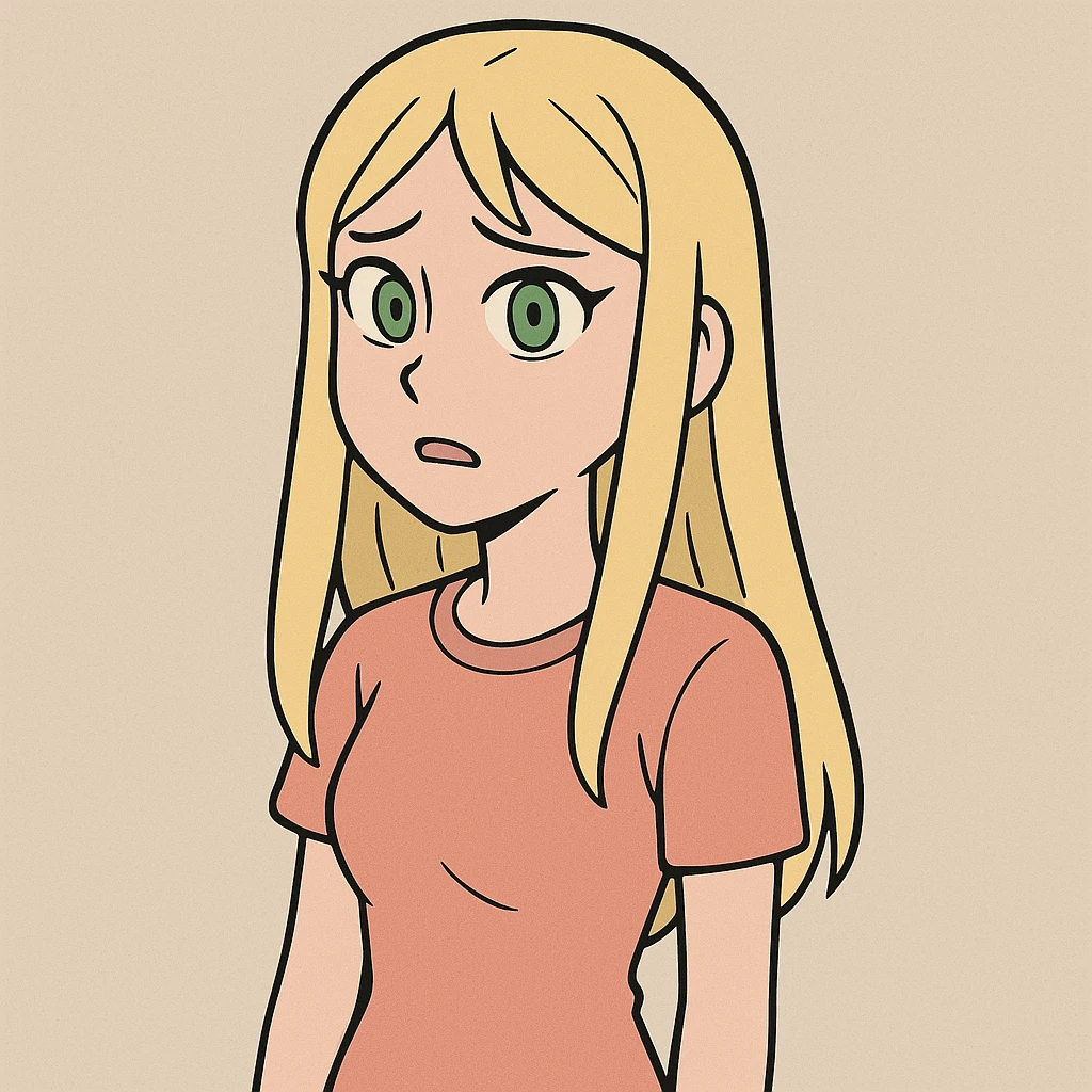 blonde girl, long straight hair, green eyes, anime style emoji