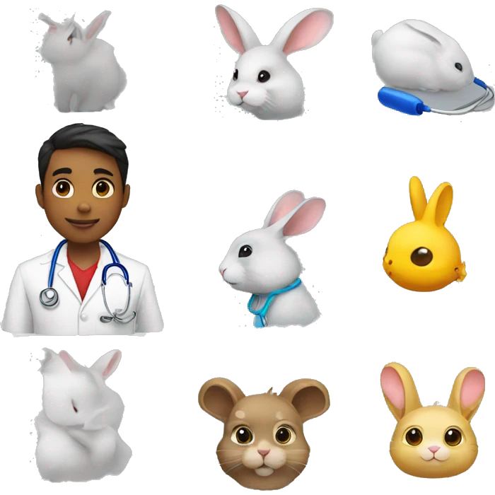a student that have stethoscope on his neck and chinchilla rabbit on his head emoji