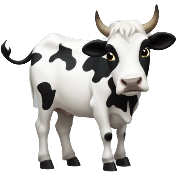 A white cow with black sploches dancing with white goat with the moon on top of them emoji