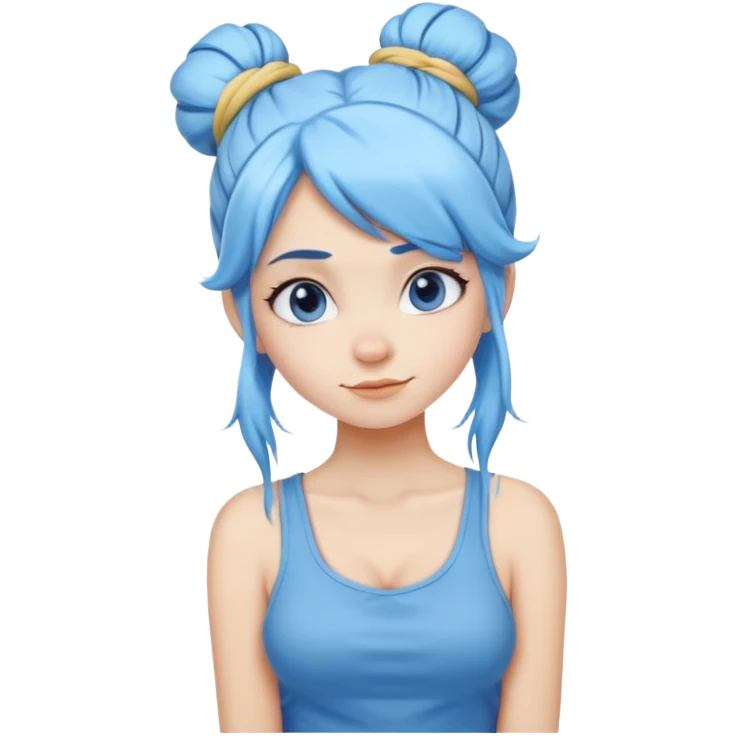 Female Smurf with sky blue hair long hair in a messy bun emoji