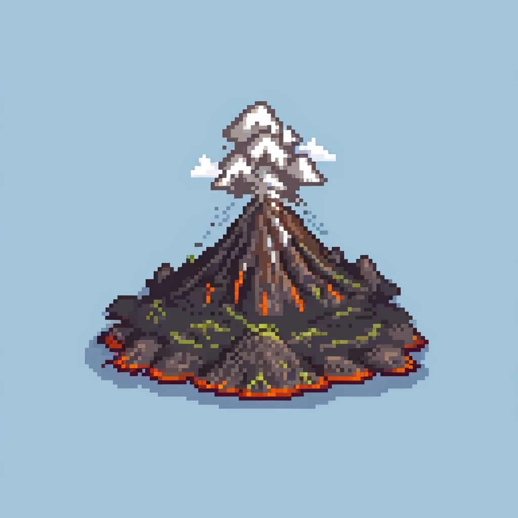 Volcanic island with multiple erupting peaks and ash clouds emoji