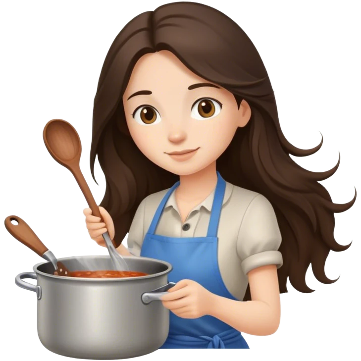 Long hair Brunette girl cooking stirring pot emoji