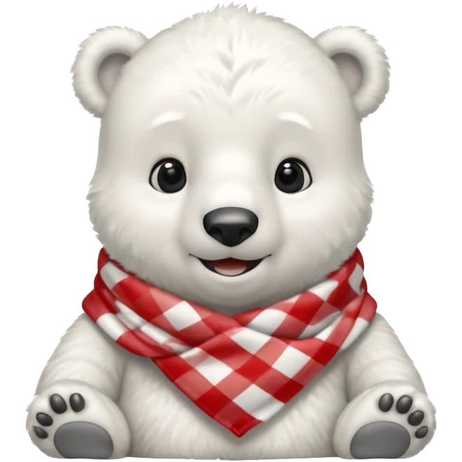 baby Polar Bear, smiling, wearing red Checkered Triangle scarf emoji