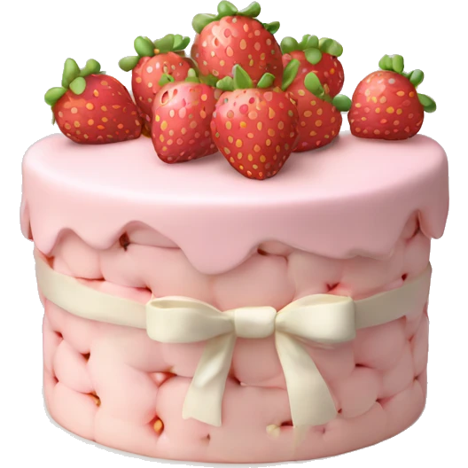 Light Pink strawberries and cream birthday cake with in bow emoji