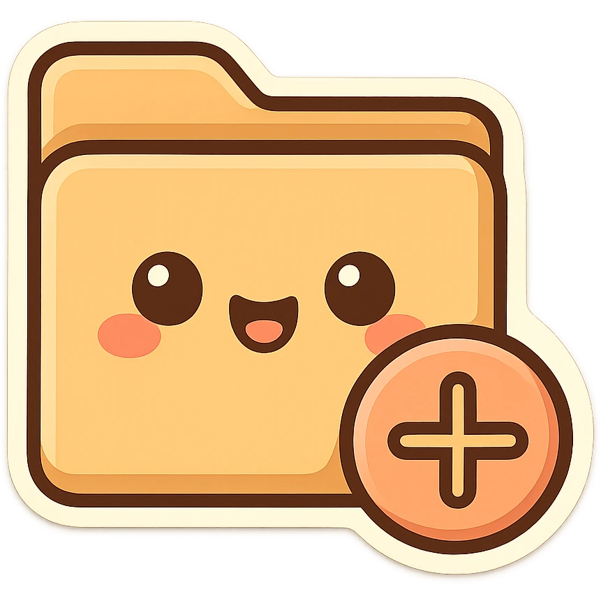 friendly cartoon chibi sticker style folder with plus sign, theme of modifications, transparent background emoji