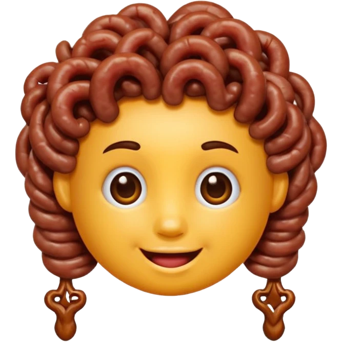 Una polpetta di carne con i capelli ricci scuri e una faccia sorridente  emoji