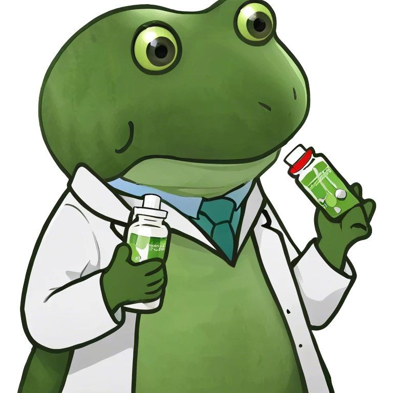 doctor holding a bottle of green and white medicine capsules emoji