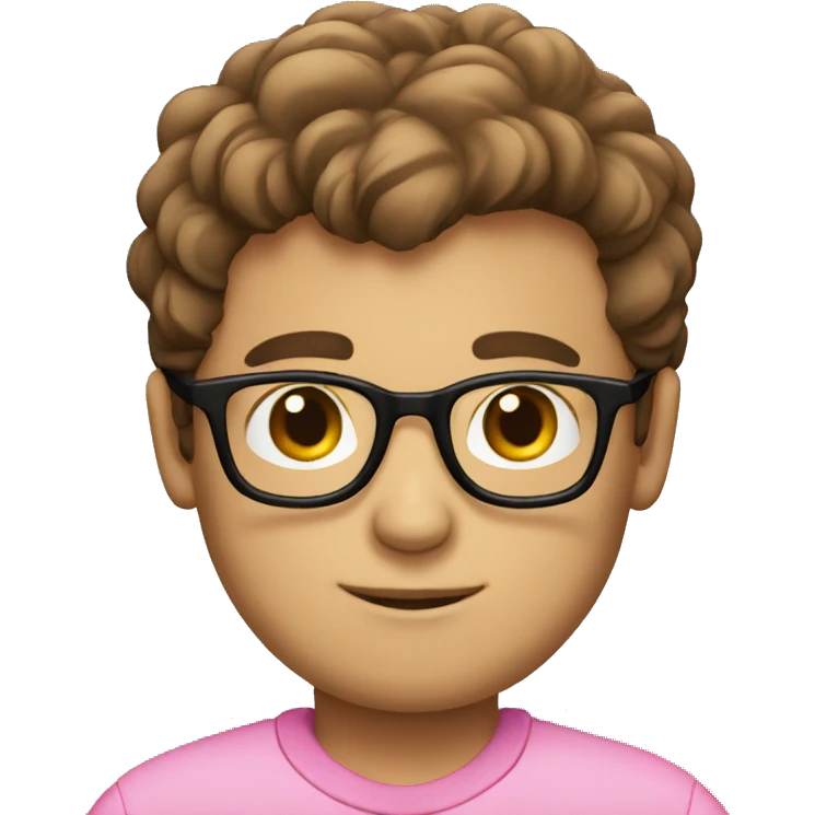 brown hair boy with beard small glasses and pink polo emoji