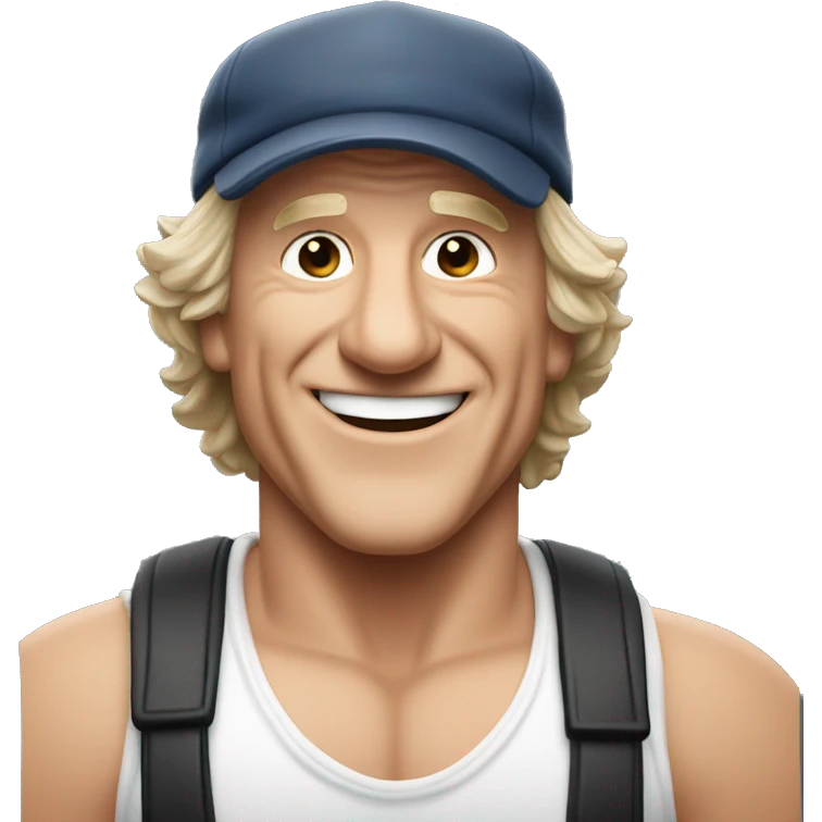 Brian Johnson in the 80 with cap and smile emoji